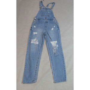 Wax Jean Bibb Overalls Juniors Small Denim Distressed Farmer Country Hip Hop